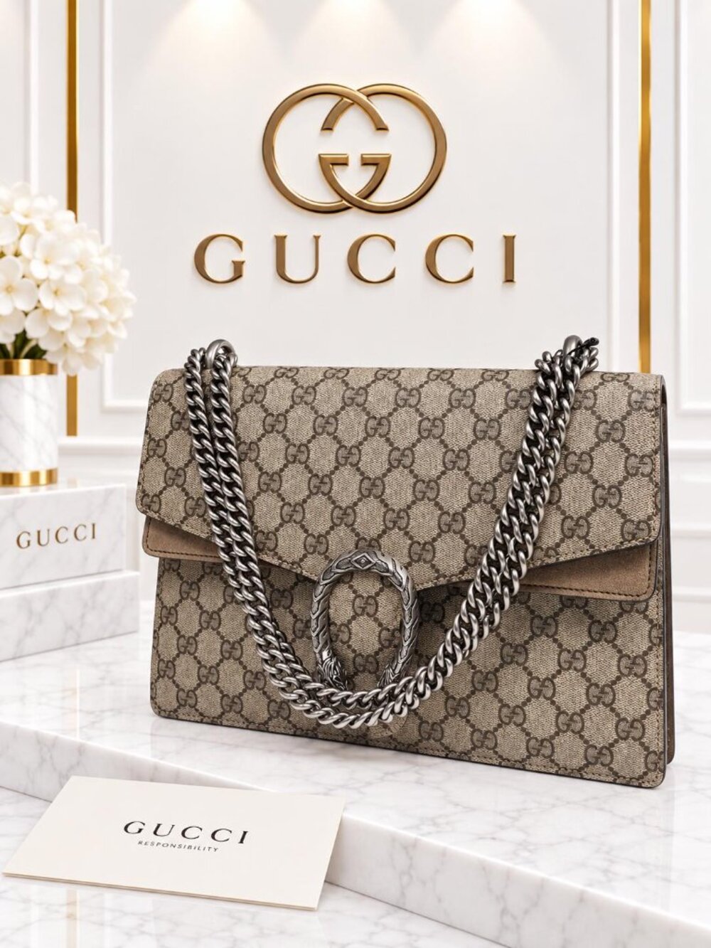 Authentic Gucci Dionysus GG Supreme Medium Chain Shoulder Bag